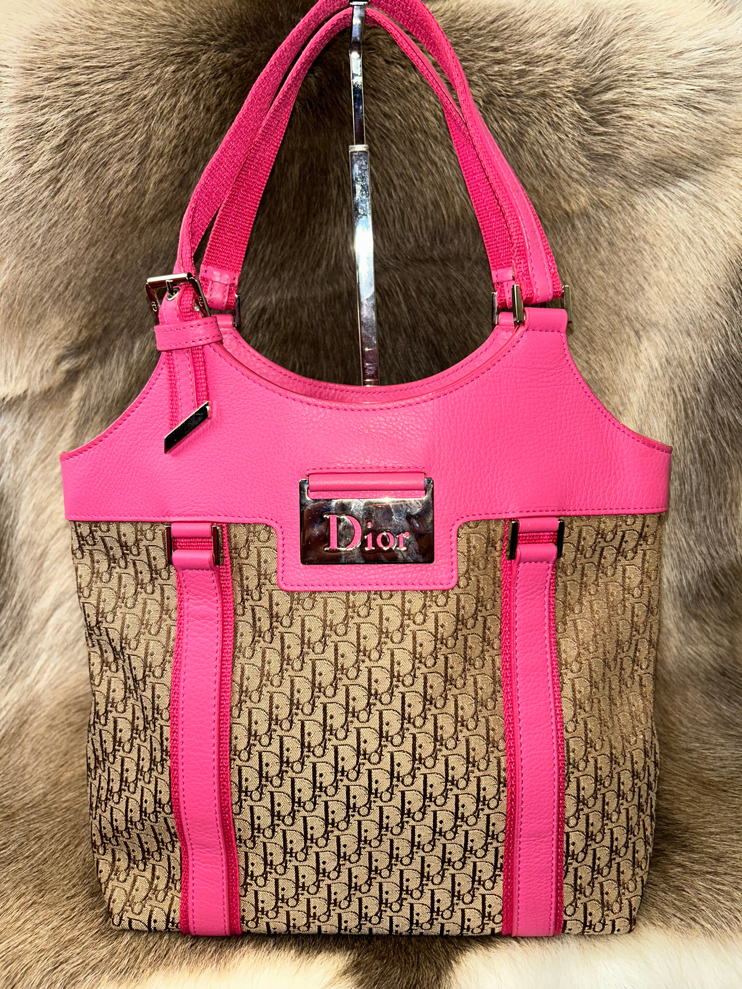 Christian Dior Canvas Monogram Tote - Beige/Pink