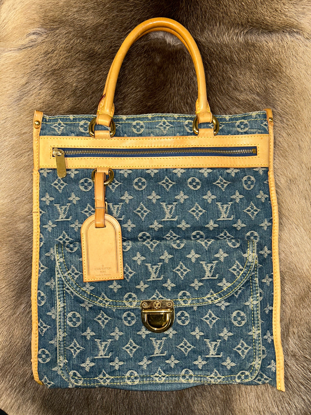 Louis Vuitton Monogram Denim Sac Plat - Blue/Tan