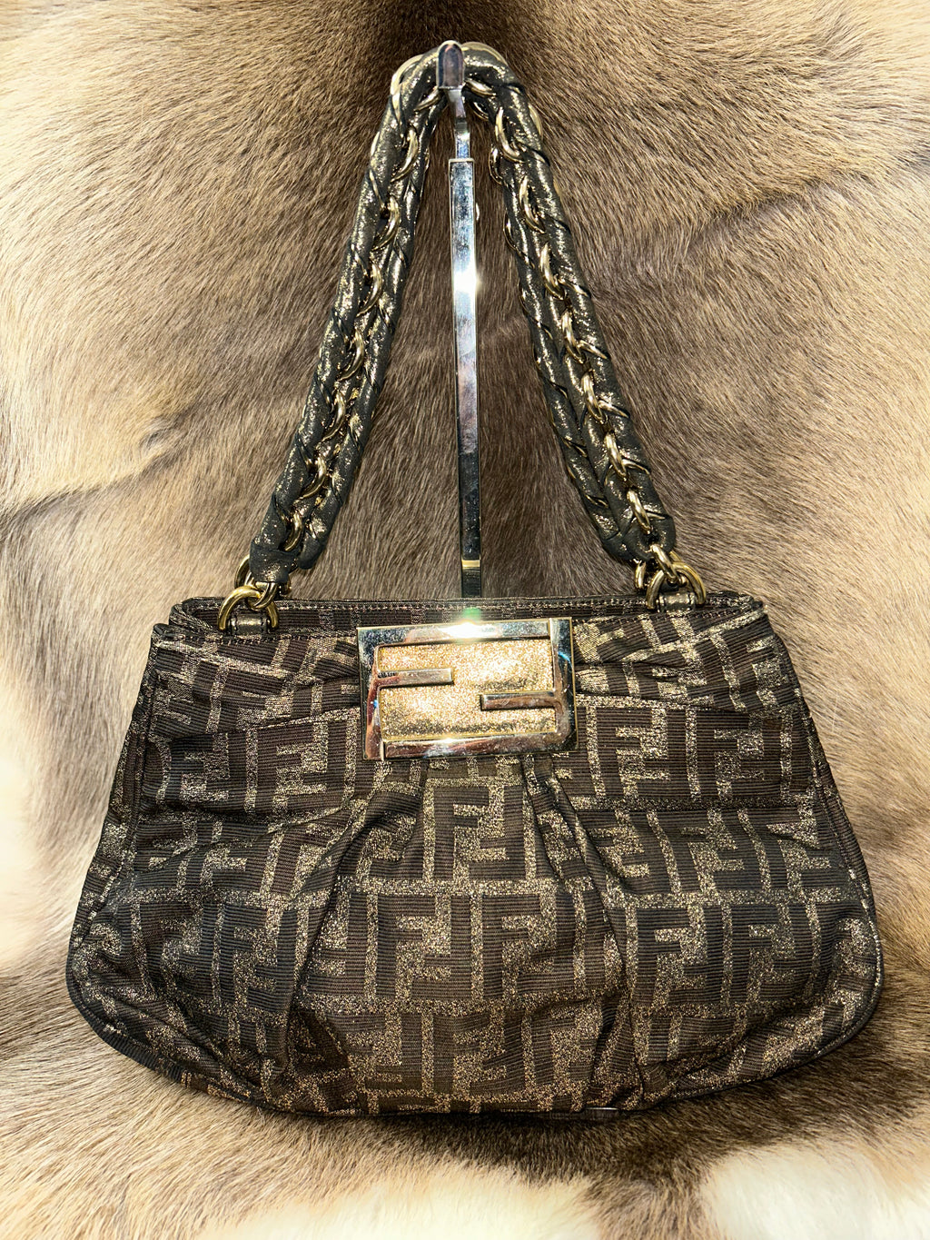 Fendi Mia Zucca Monogram Handbag - Black/Gold