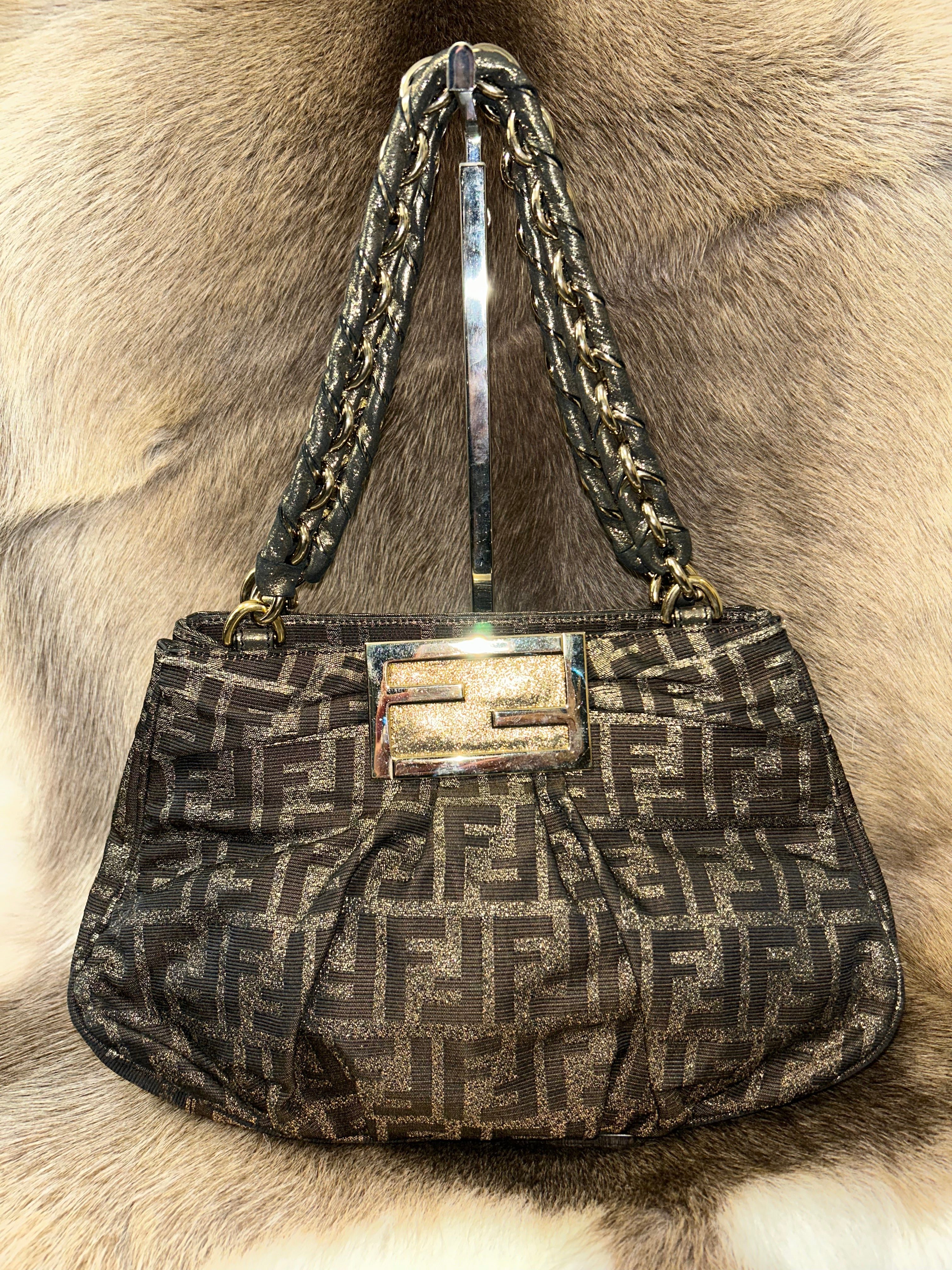 Fendi Mia Zucca Monogram Handbag - Black/Gold