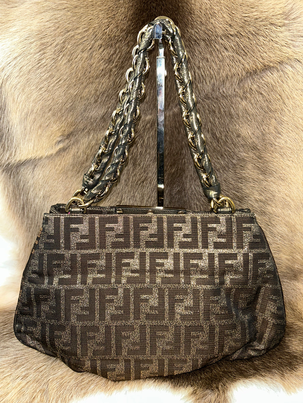 Fendi Mia Zucca Monogram Handbag - Black/Gold