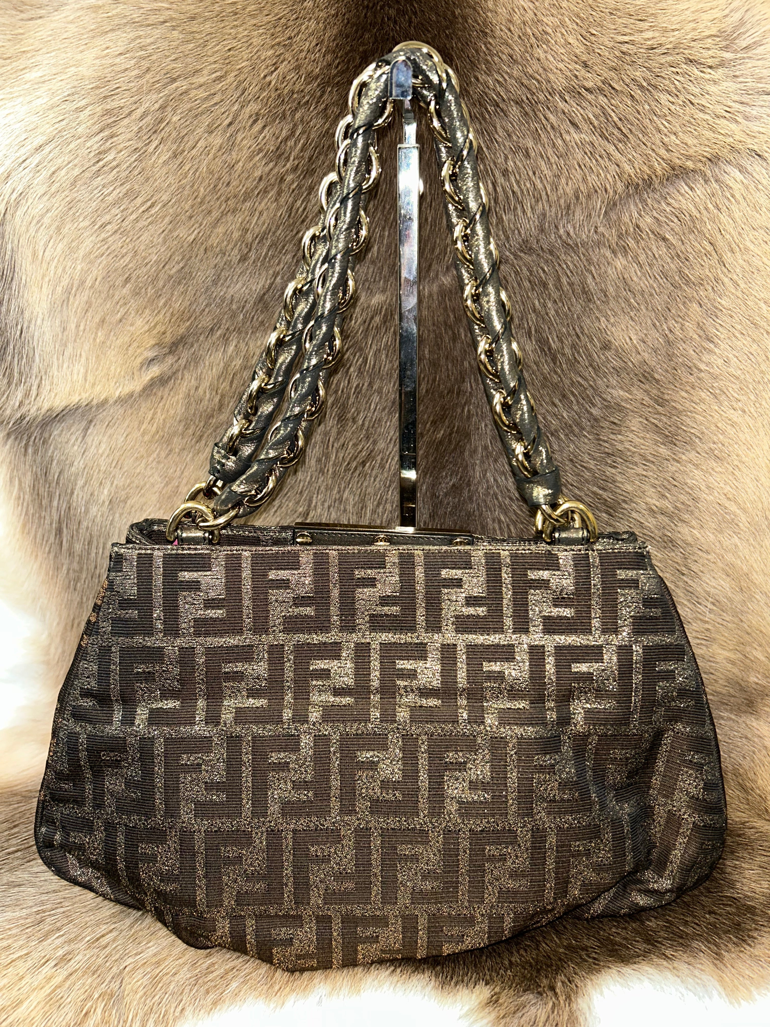 Fendi Mia Zucca Monogram Handbag - Black/Gold