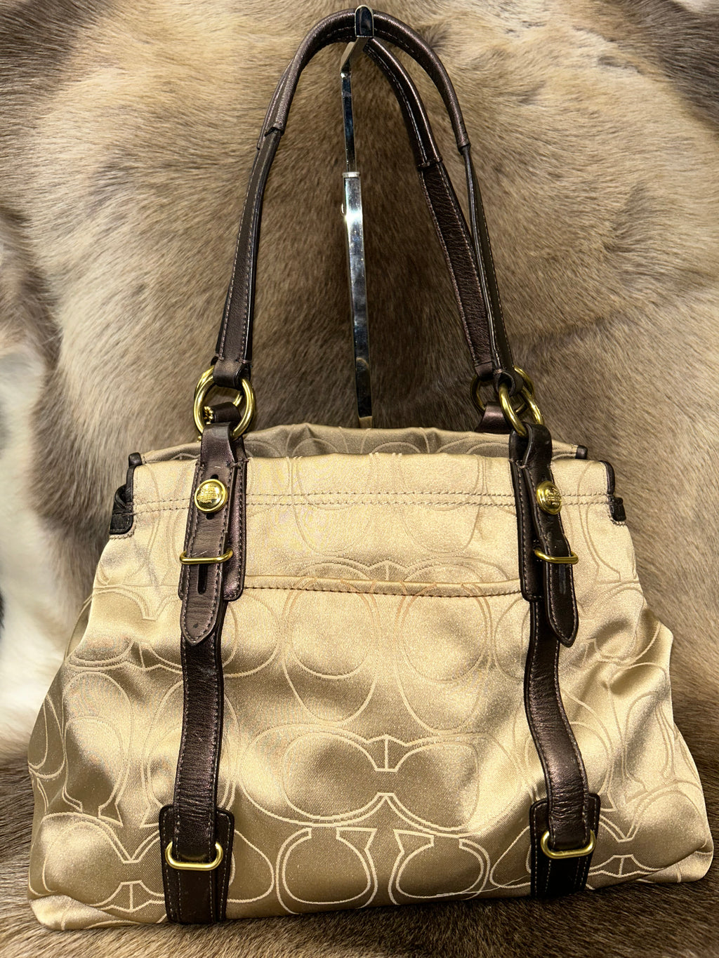 Coach Hamptons Monogram Handbag - Gold/Brown
