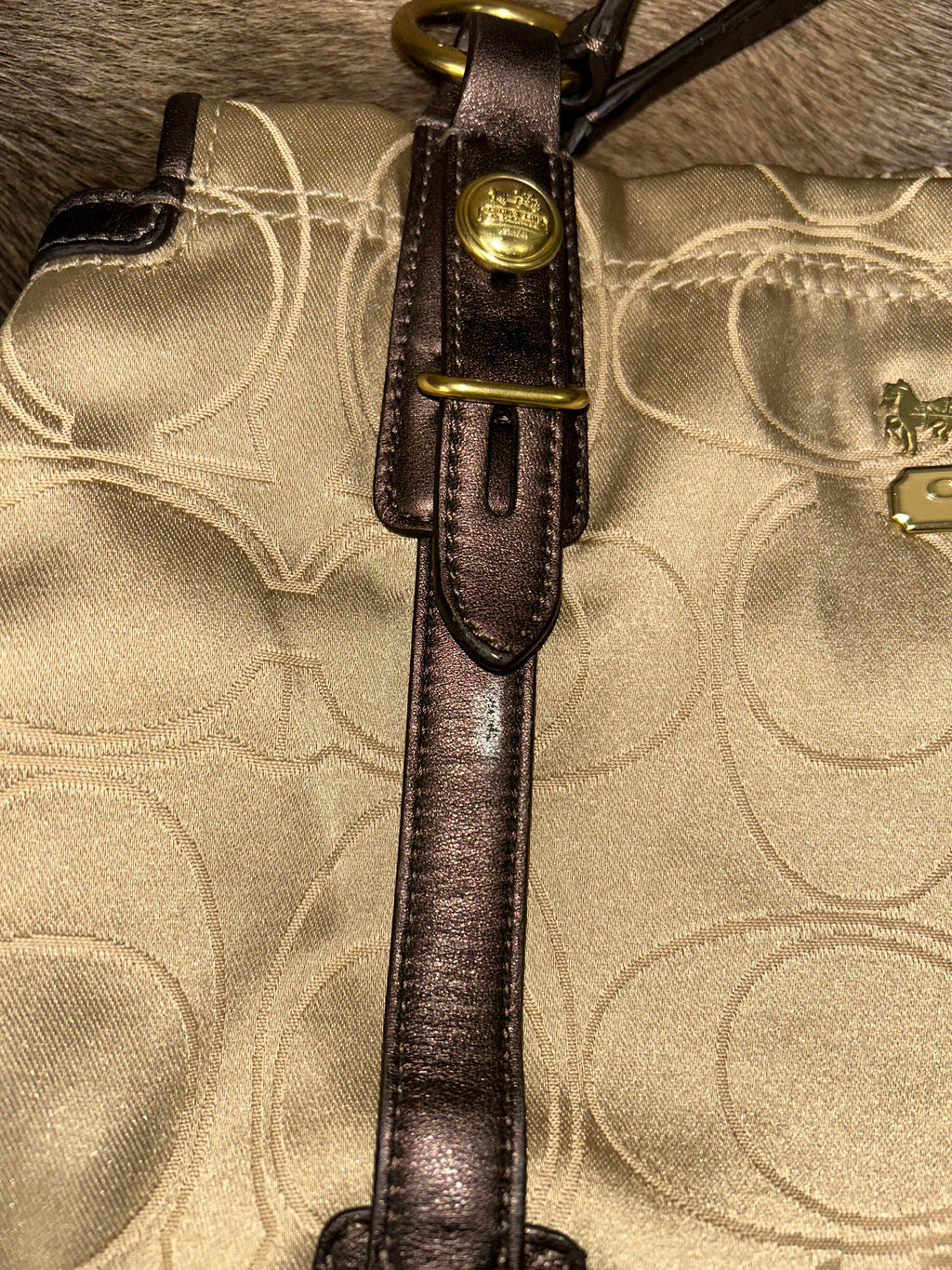 Coach Hamptons Monogram Handbag - Gold/Brown
