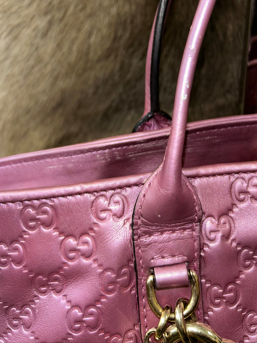 Gucci GG Guccissima Tote Bag - Pink/Gold