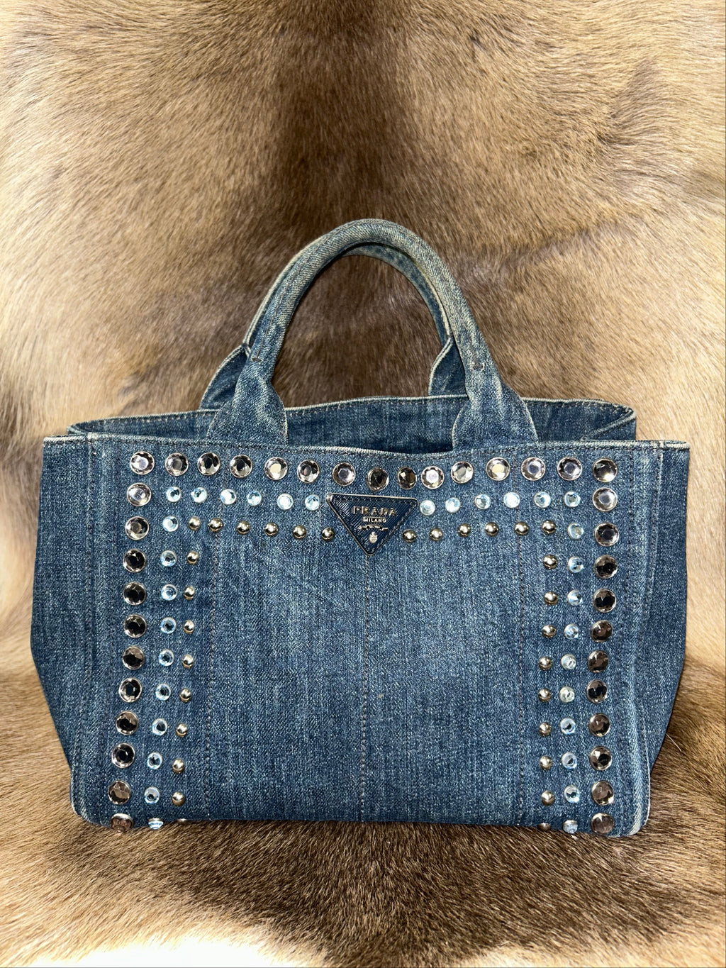 Prada Bijoux Canapa Denim Tote - Blue