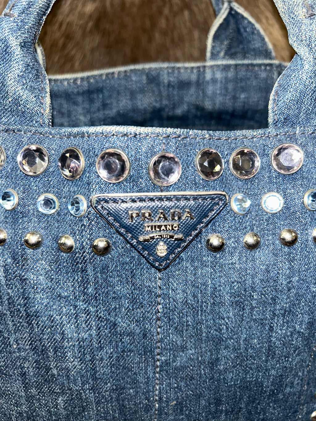 Prada Bijoux Canapa Denim Tote - Blue