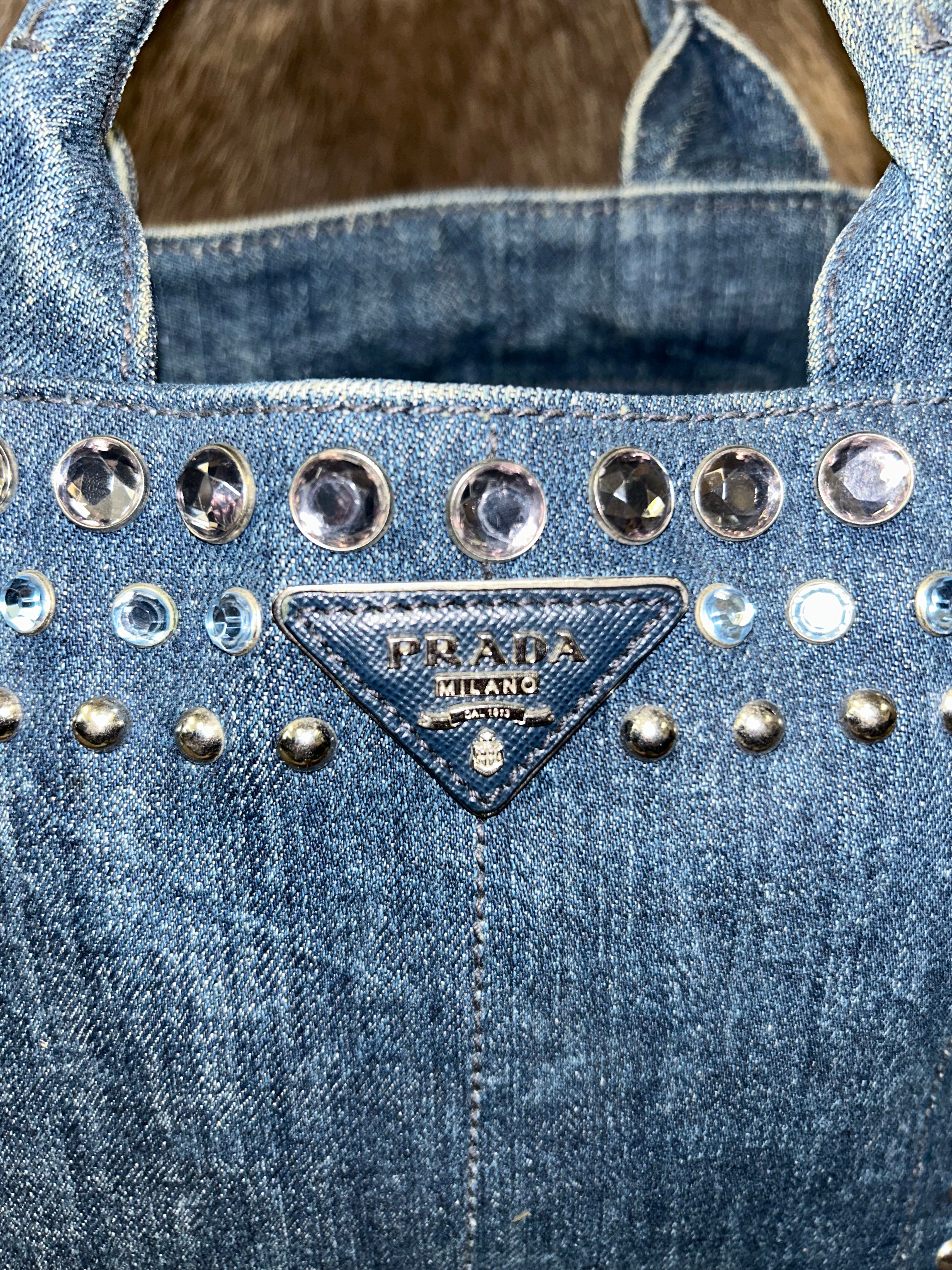 Prada Bijoux Canapa Denim Tote - Blue