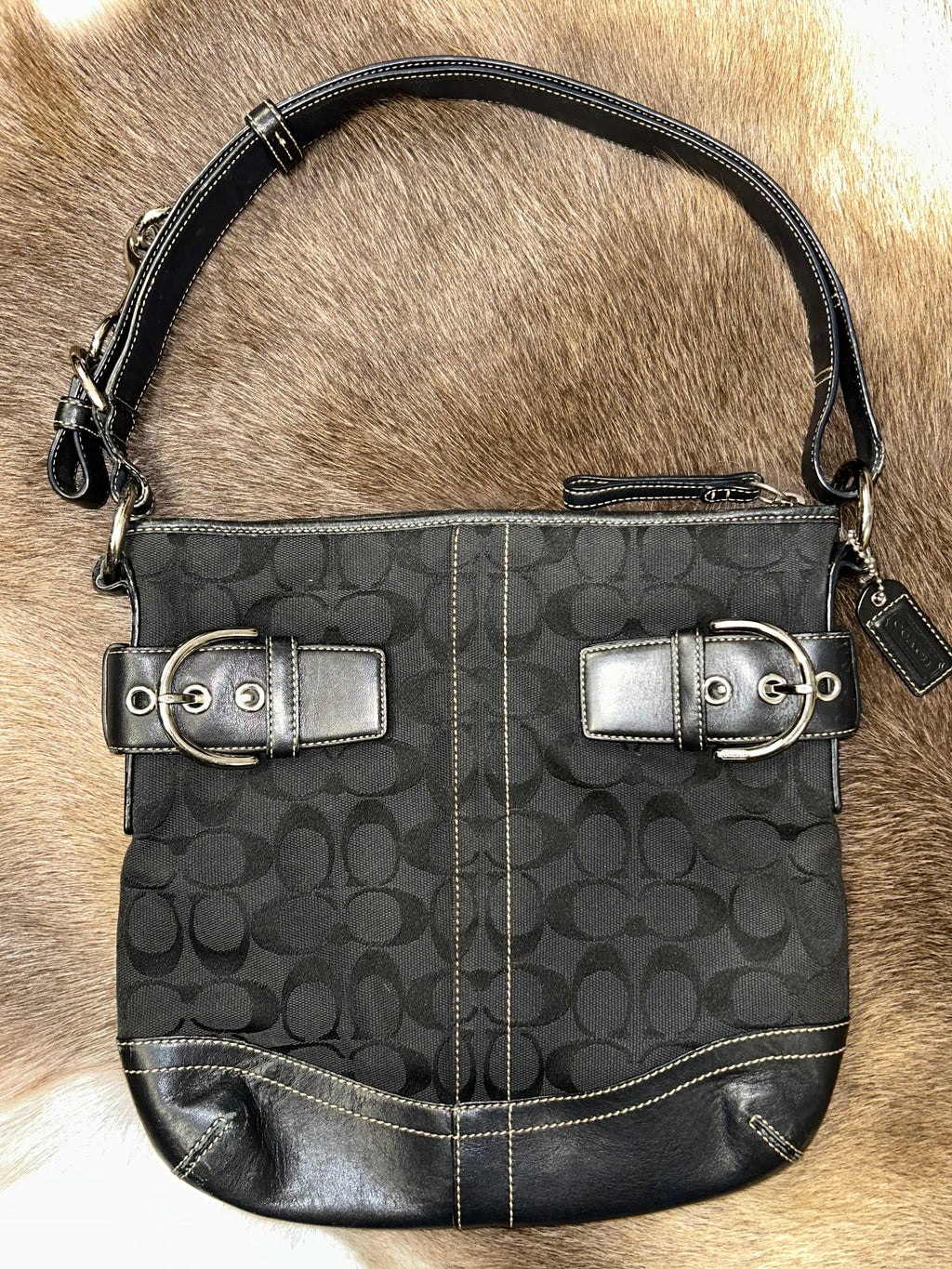 Coach Monogram Canvas Saddle Bag - Black