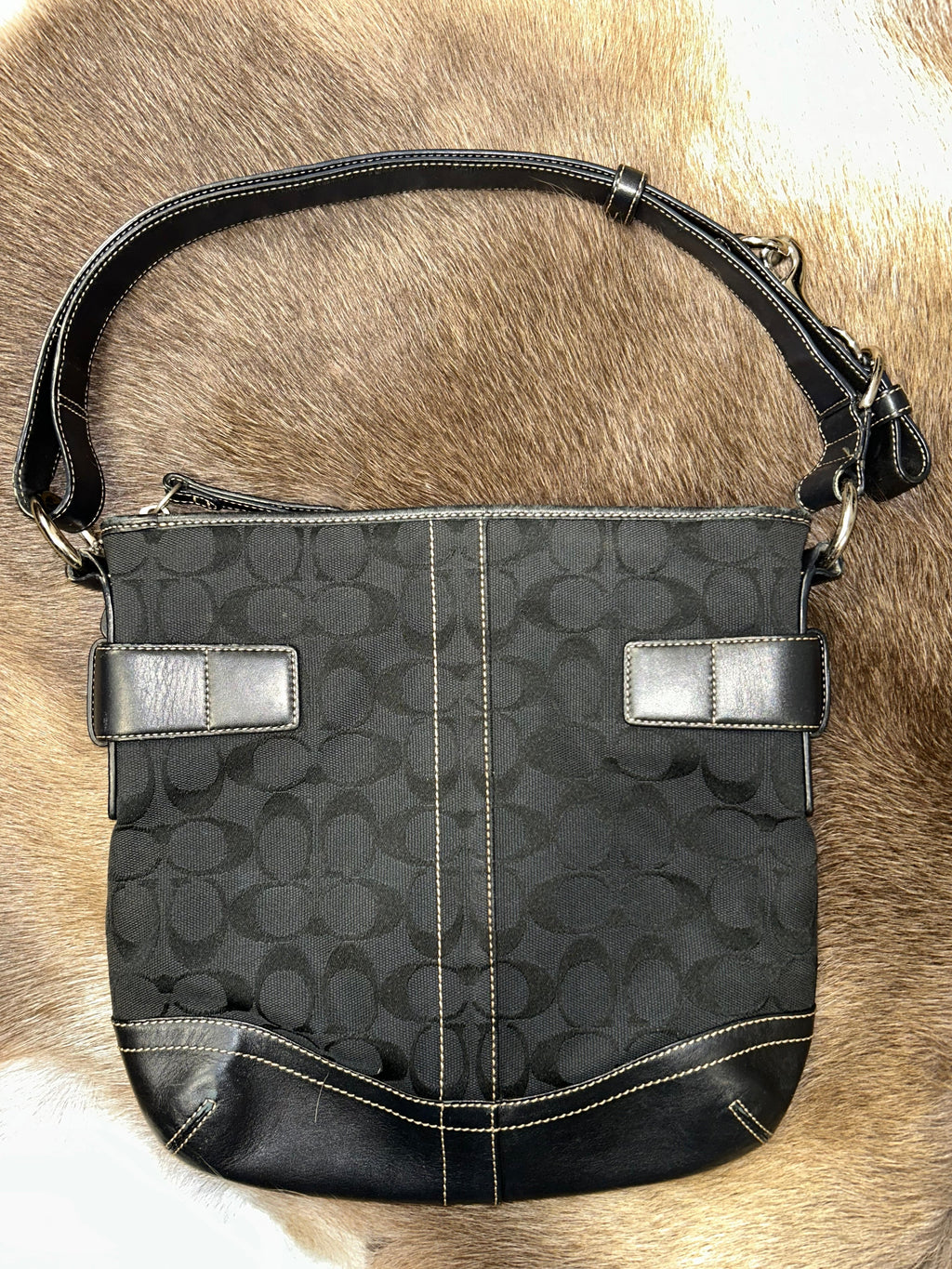 Coach Monogram Canvas Saddle Bag - Black