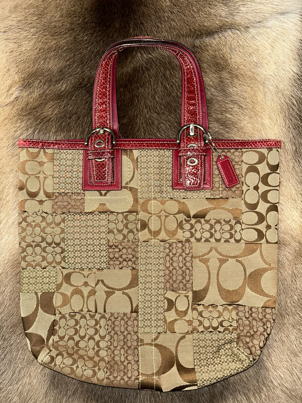 Coach Monogram Tote - Beige/Red