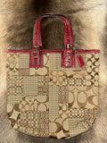 Coach Monogram Tote - Beige/Red