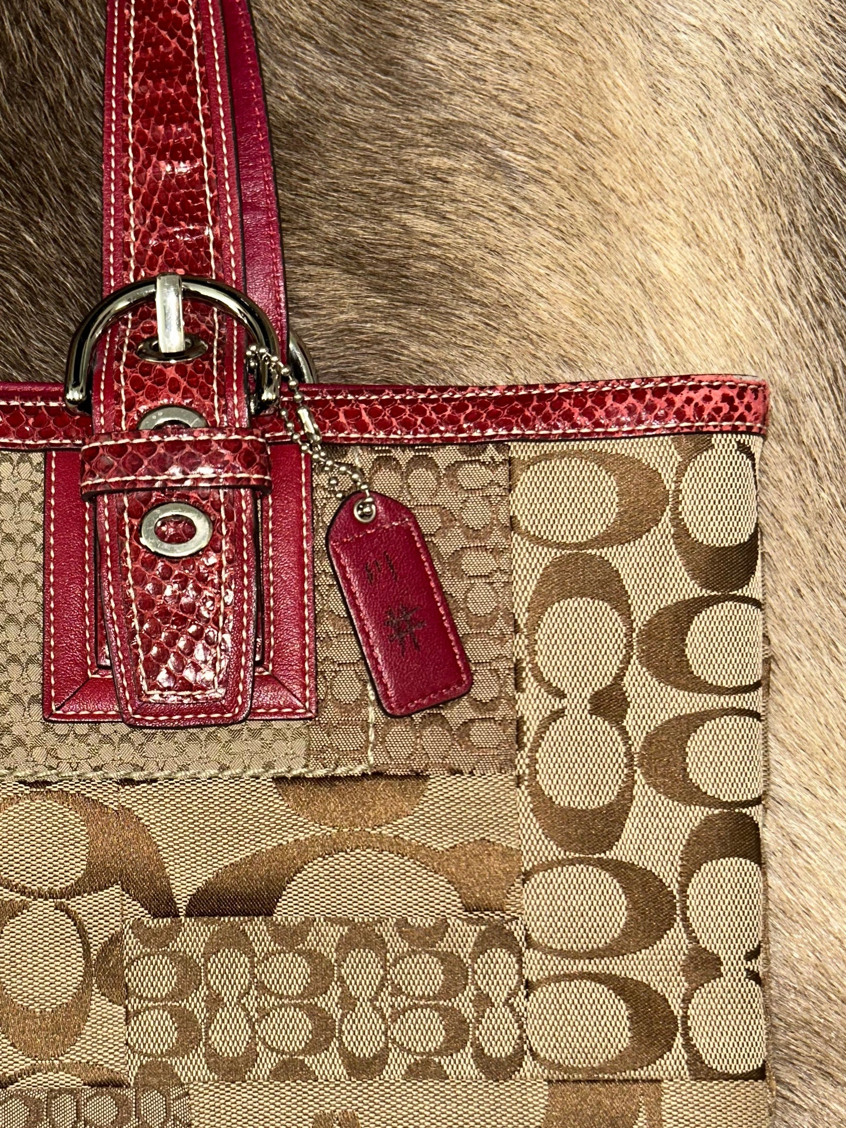 Coach Monogram Tote - Beige/Red
