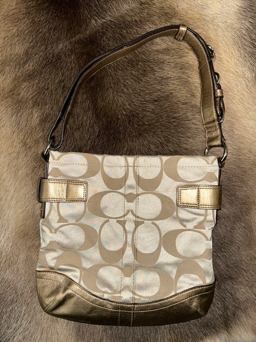 Coach Metallic Monogram Shoulder Bag - Gold