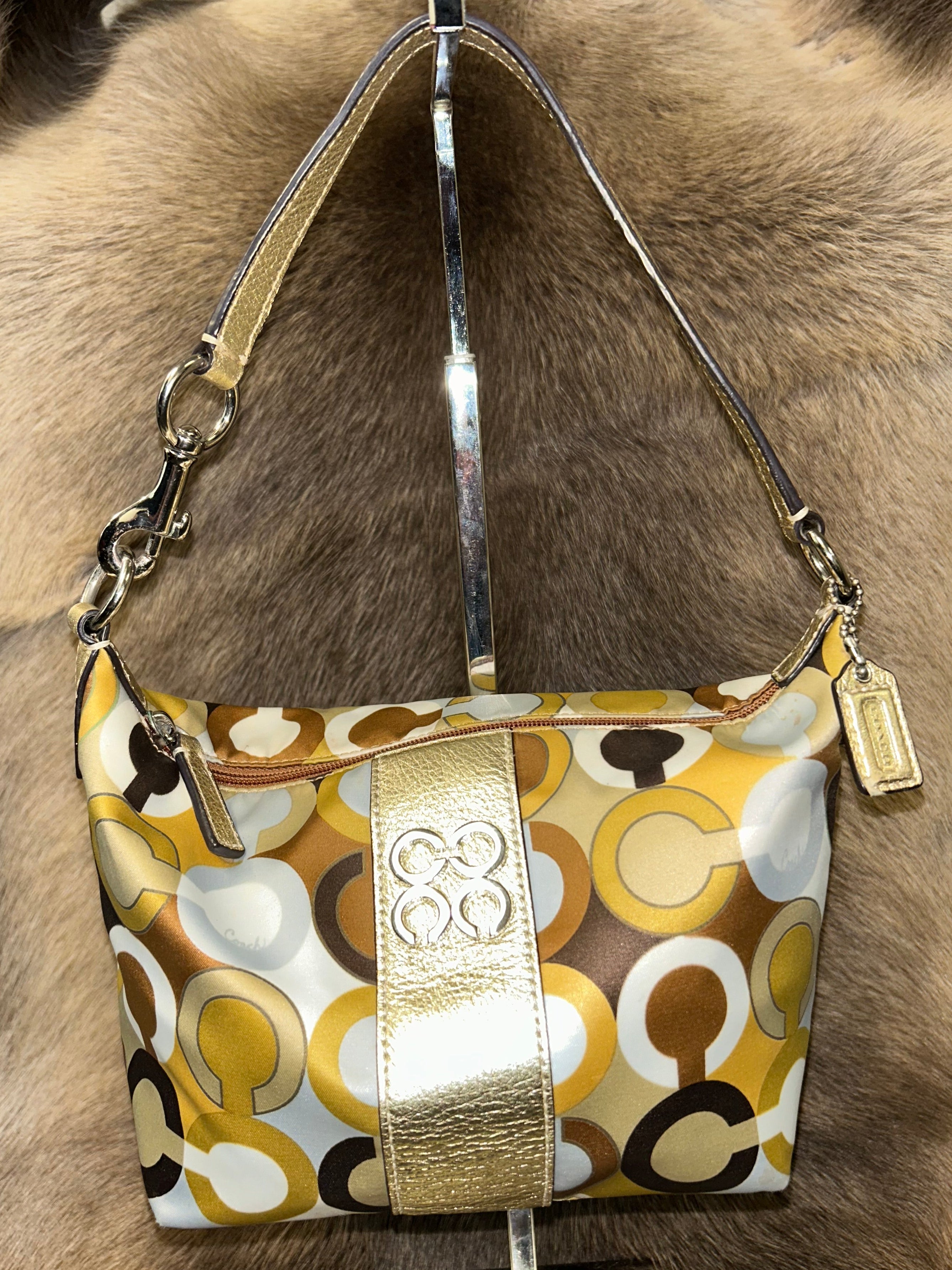 Coach Mini Monogram Nylon Shoulder Bag - Gold/Silver
