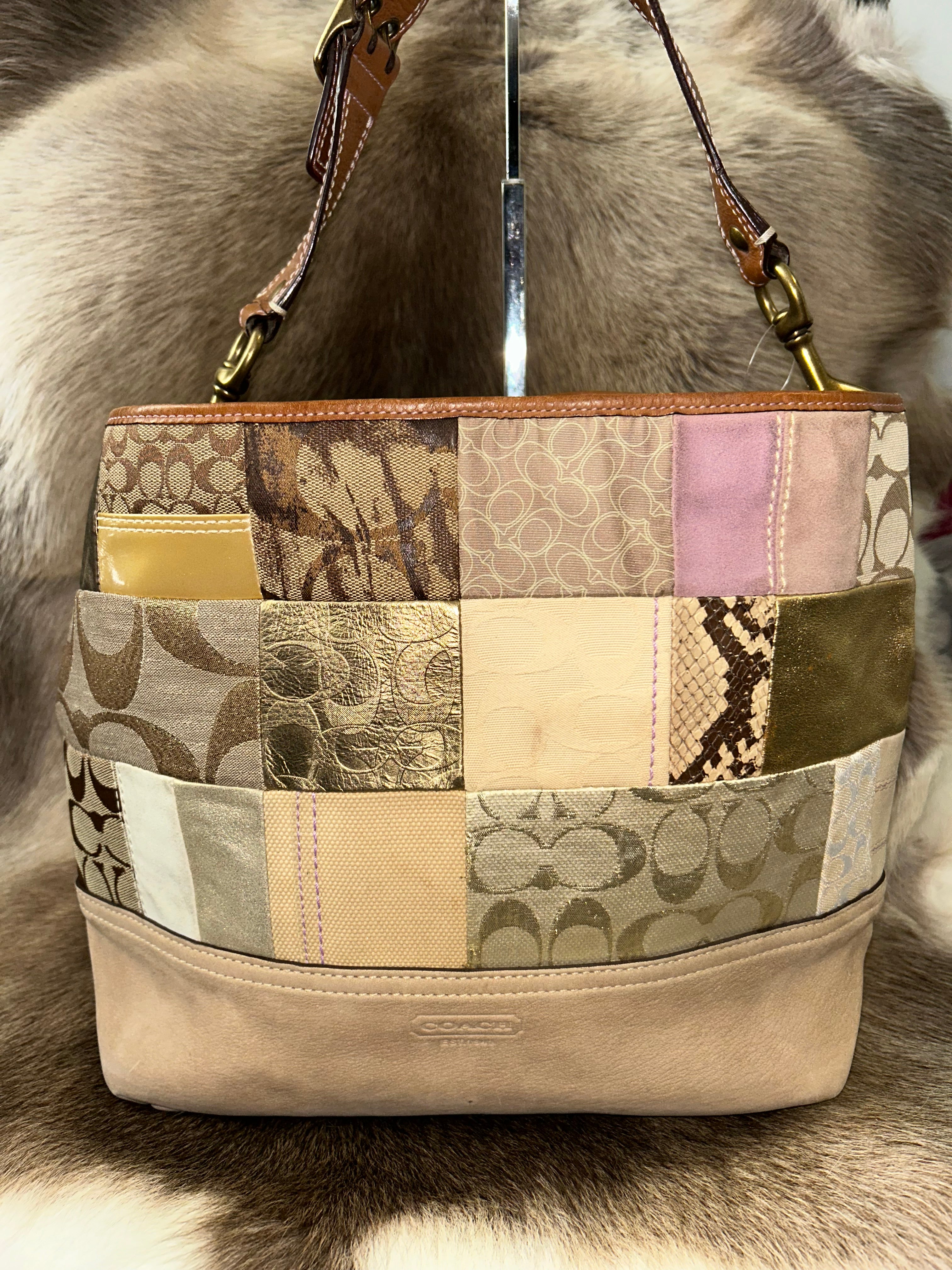 Coach Patchwork Contrast Stitch Hobo Bag - Beige/Purple