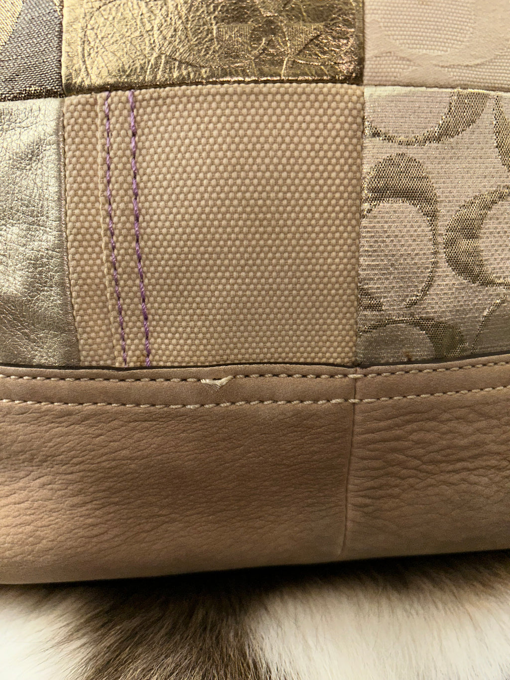 Coach Patchwork Contrast Stitch Hobo Bag - Beige/Purple