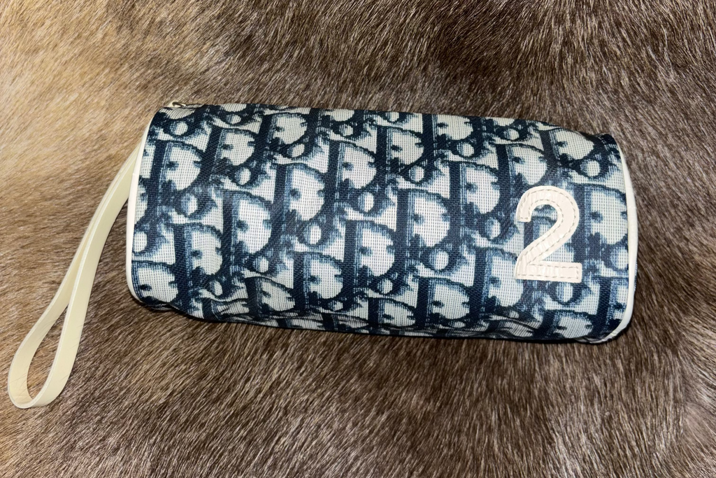 Christian Dior Diorissimo Trotter Canvas Cosmetics Pouch - White/Navy