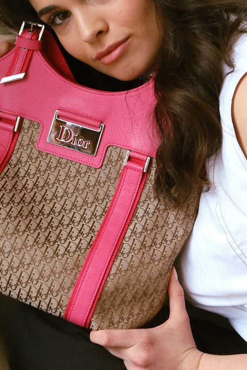 Christian Dior Canvas Monogram Tote - Beige/Pink