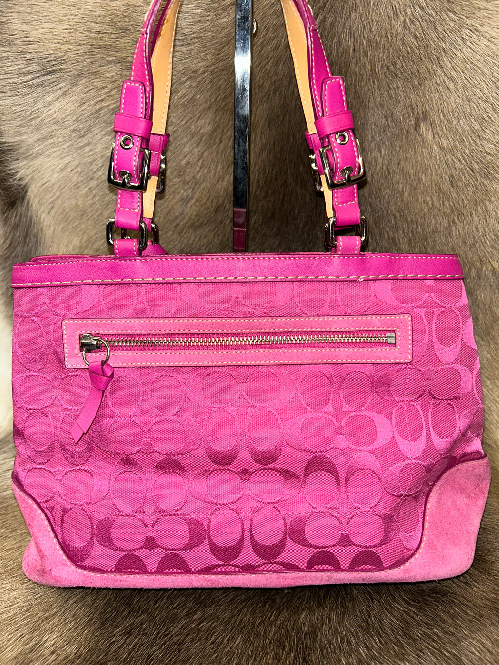 Coach Monogram Tote - Fuchsia
