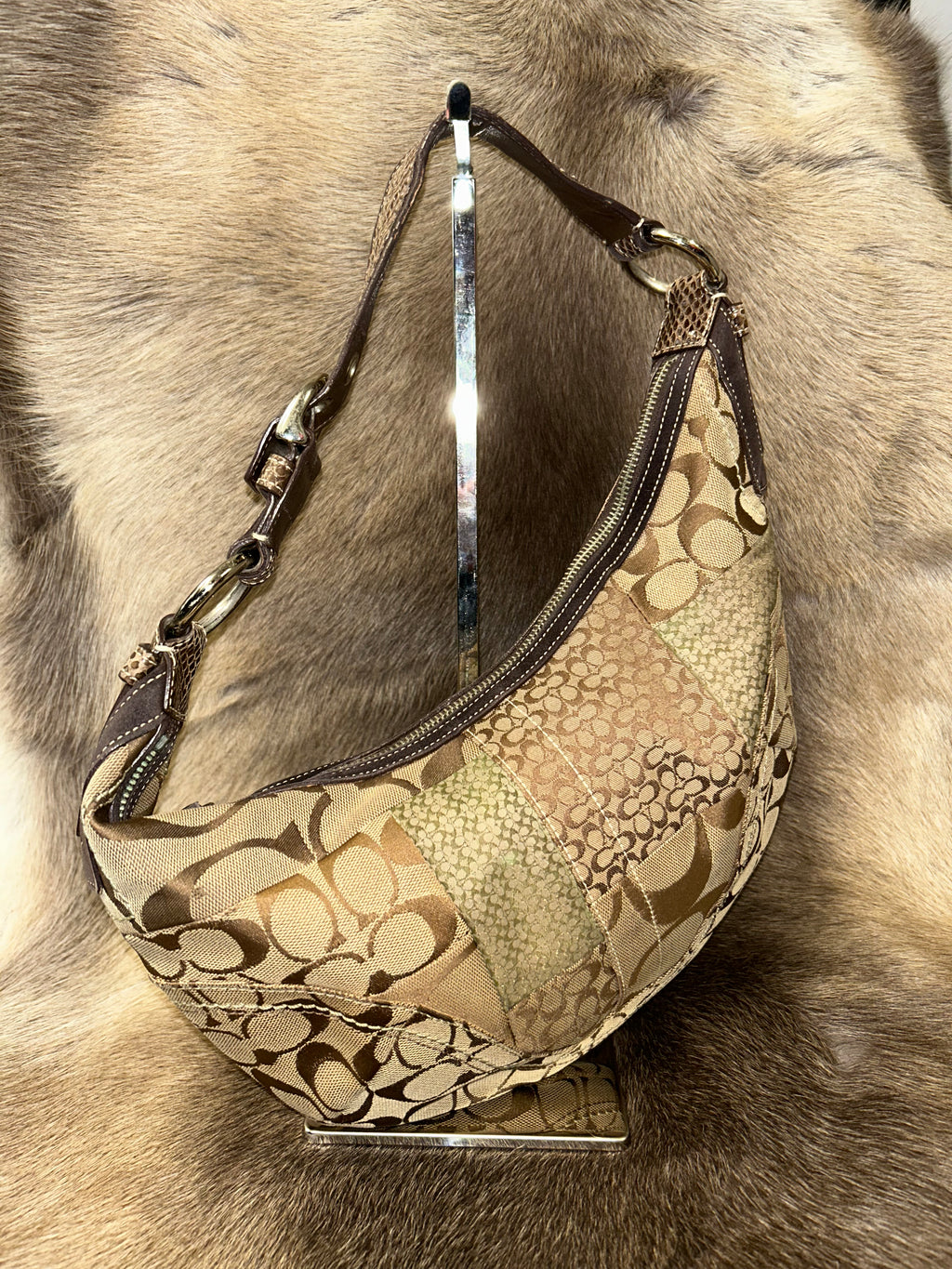 Coach Monogram Patchwork Shoulder Bag - Brown/Beige