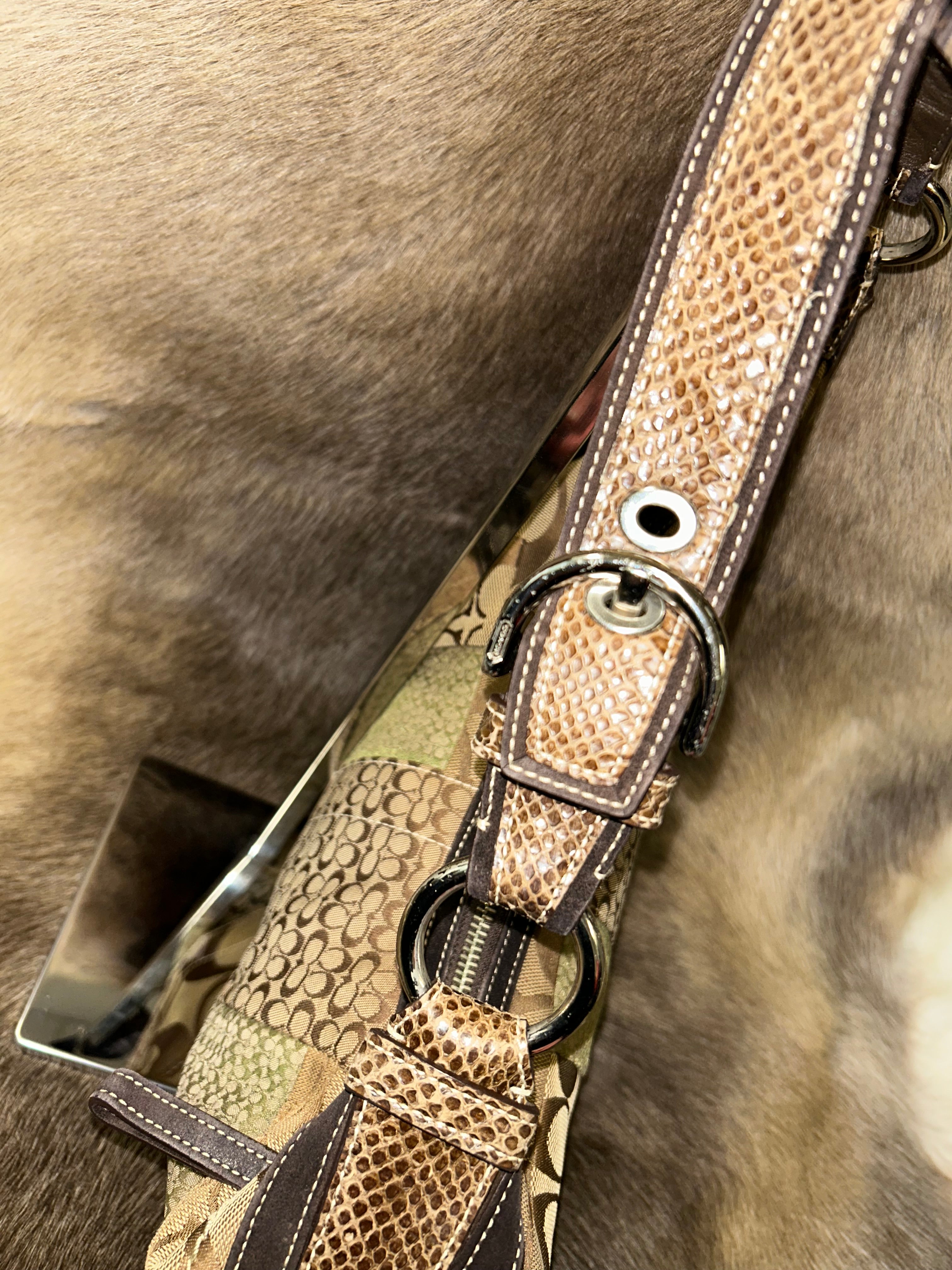 Coach Monogram Patchwork Shoulder Bag - Brown/Beige