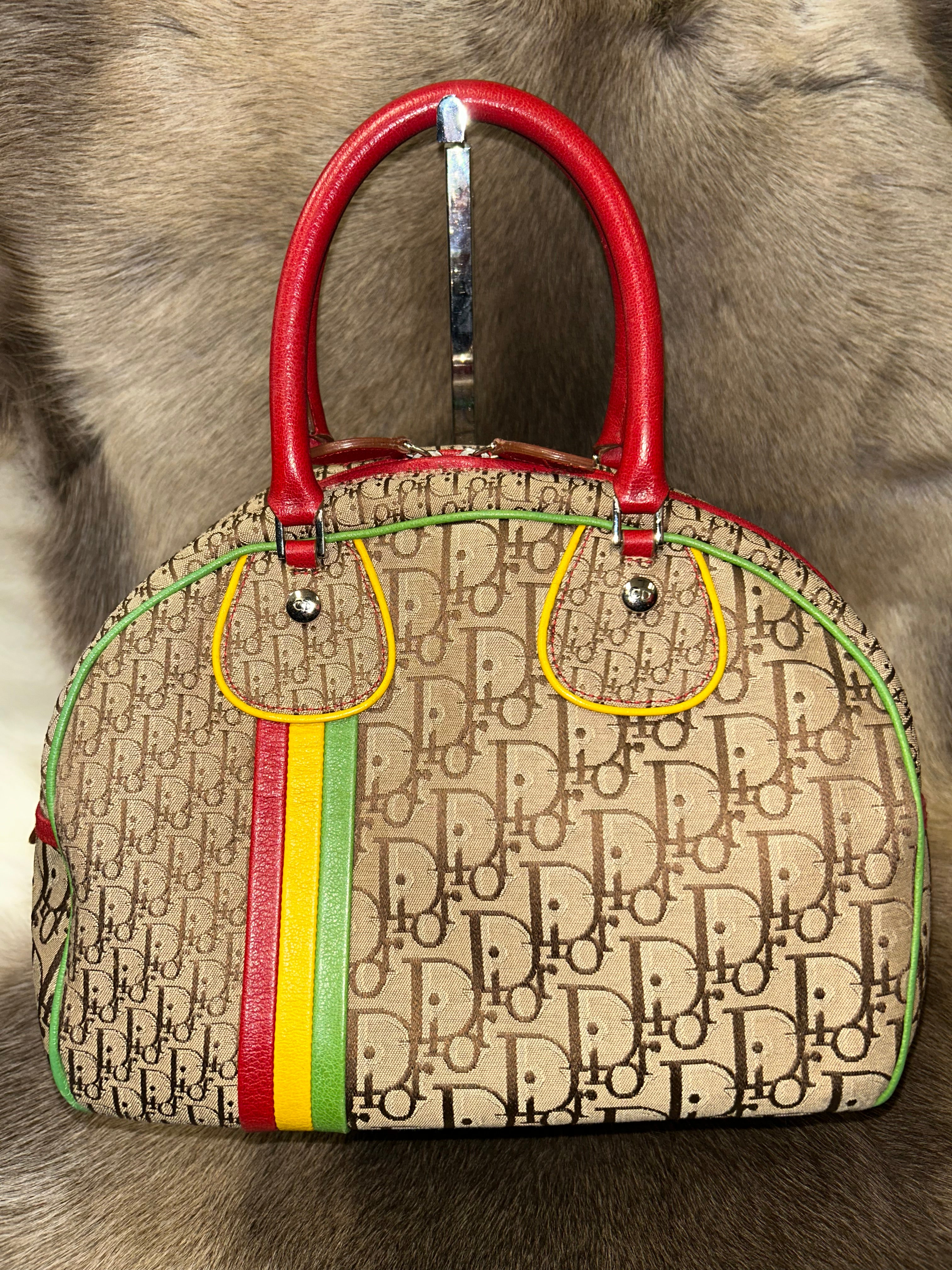 Christian Dior Diorissimo Trotter Canvas Rasta Bowler Bag