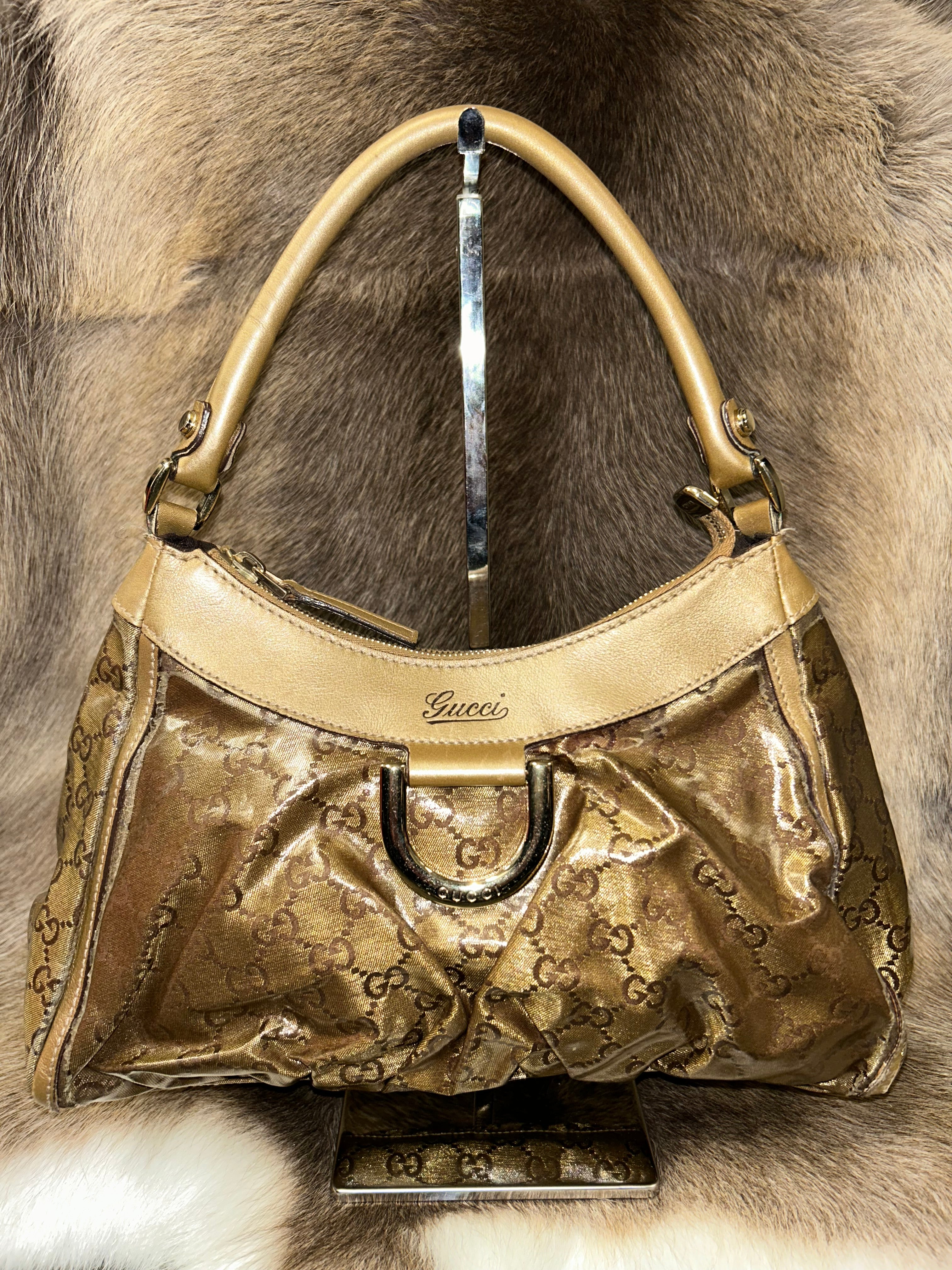 GUCCI GG Crystal Abbey Shoulder Bag - Beige/Gold