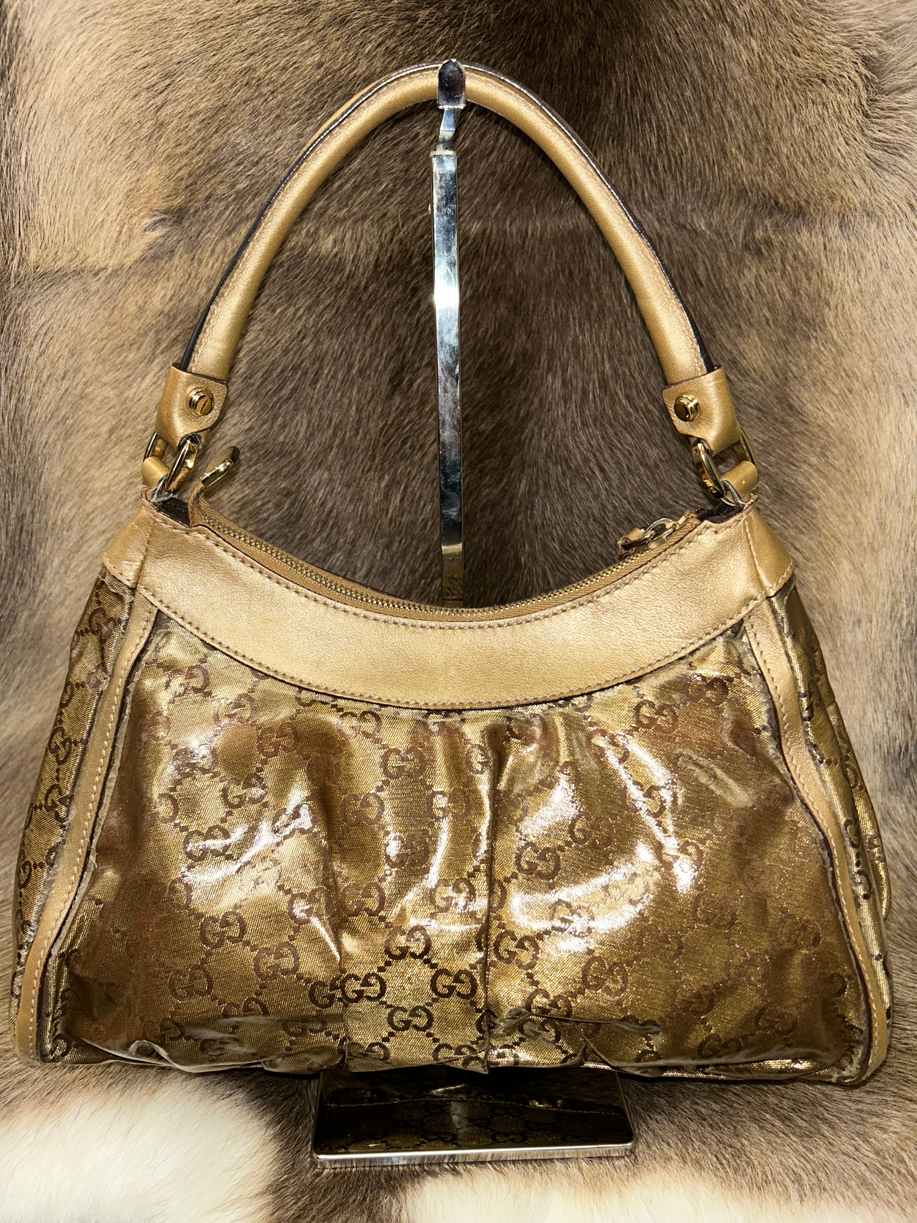 GUCCI GG Crystal Abbey Shoulder Bag - Beige/Gold