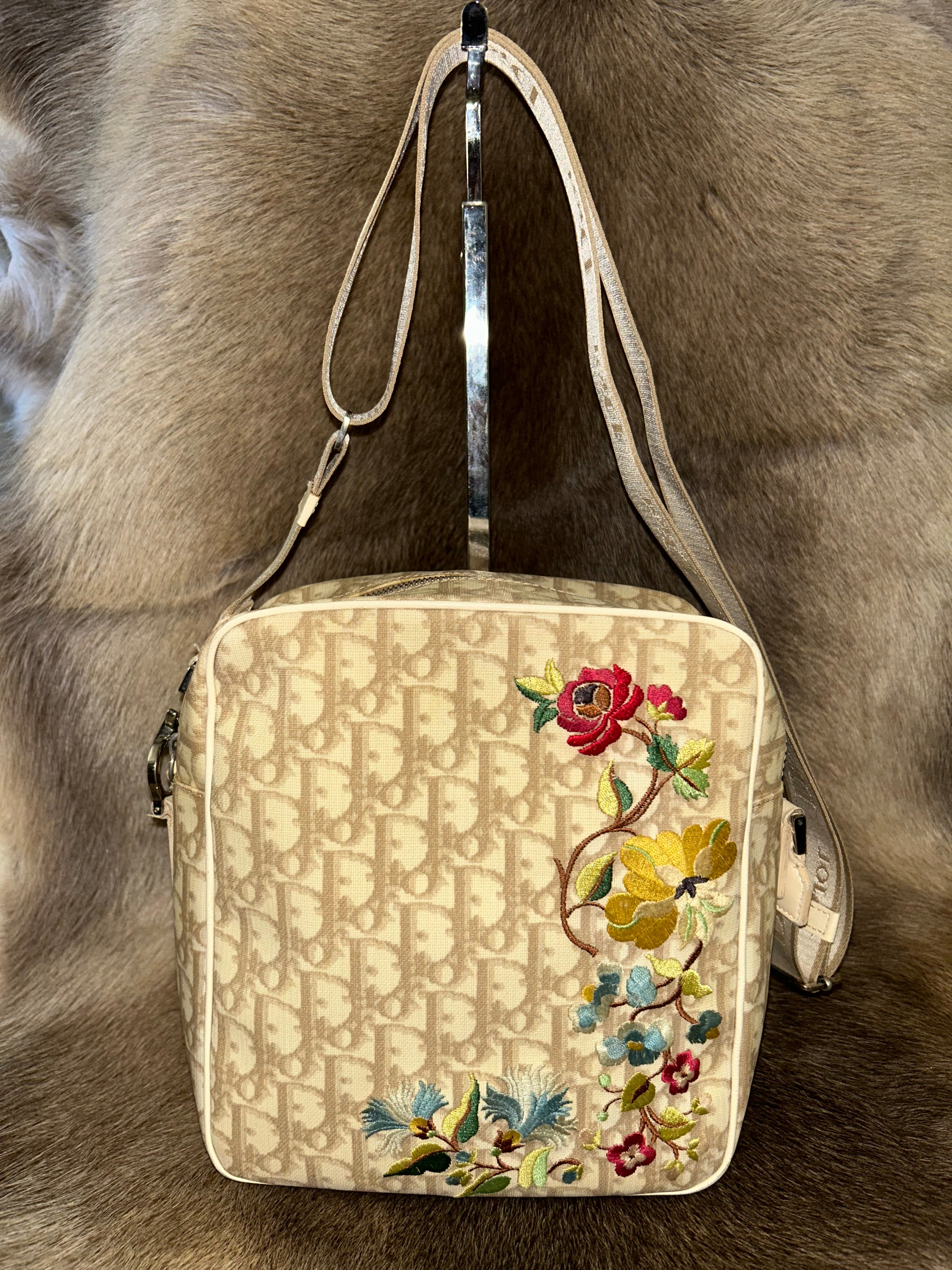 Christian Dior Trotter Canvas Flower Crossbody - Beige/Multicolour
