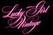Neon pink 'Lucky Girl Vintage' text on a black background